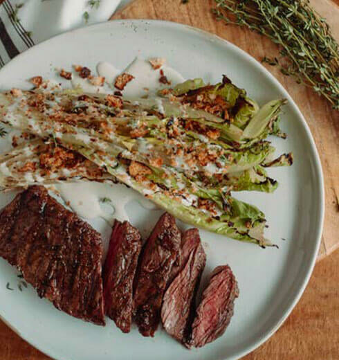 Churrasco y Romana a la parrilla con Vinagreta de Gorgonzola